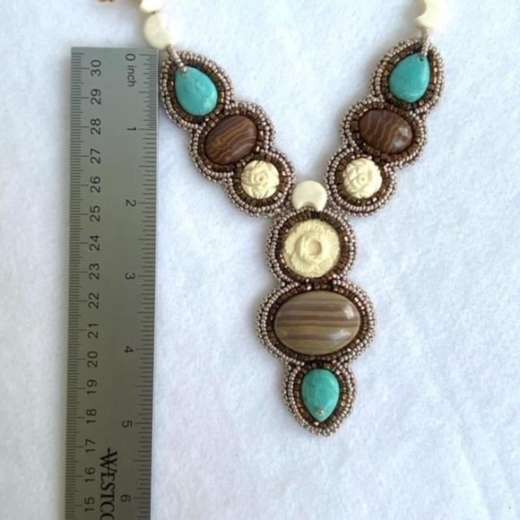 Hand Beaded Y Statement Necklace Natural Stone - Picture 8 of 13